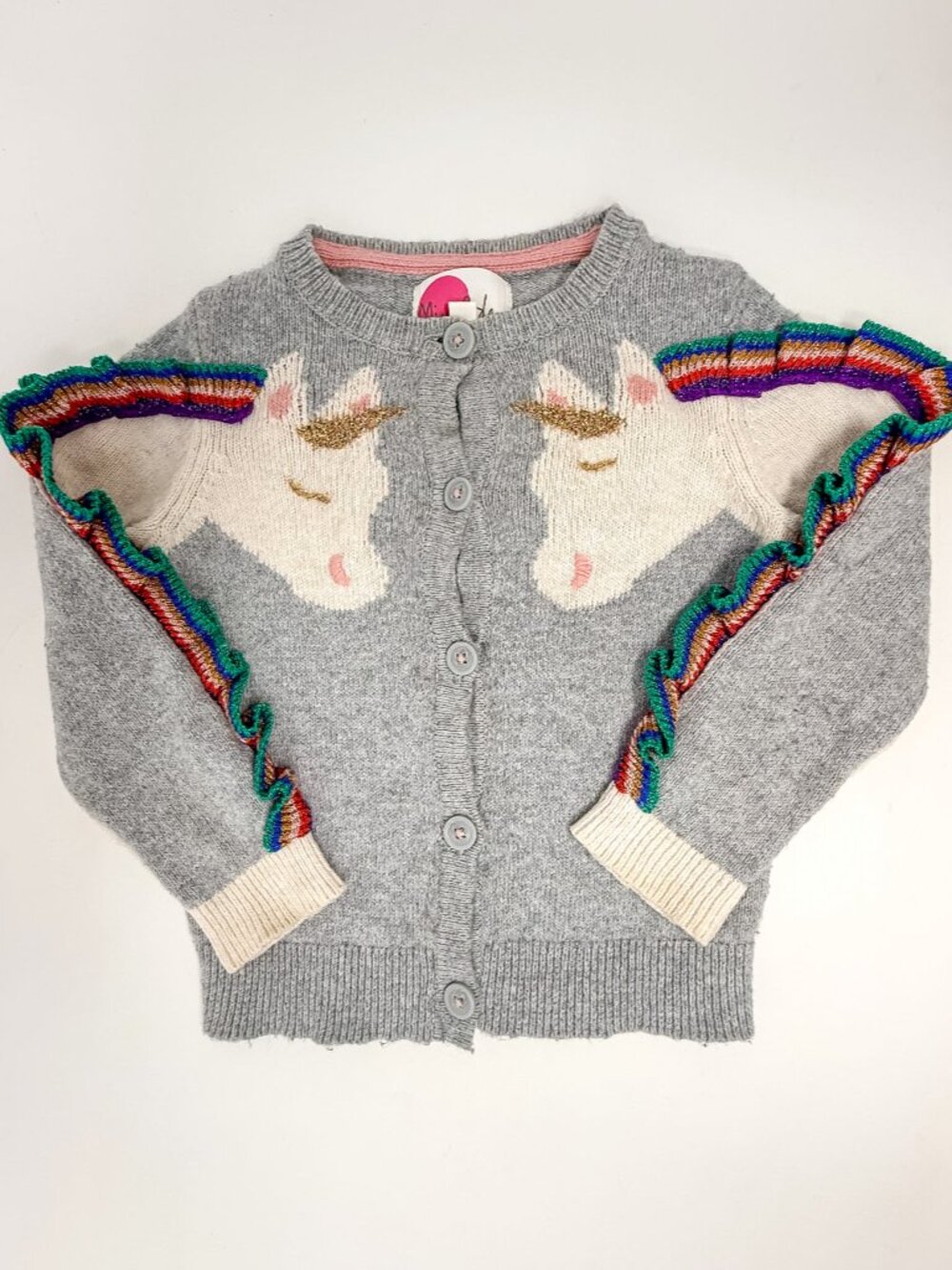 Mini Boden Girls Fun Unicorn Cardigan Sweater Button Front Knit Wool Blend 2-3Y